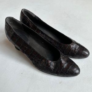 Stuart Weitzman Brown Snake Embossed Heels